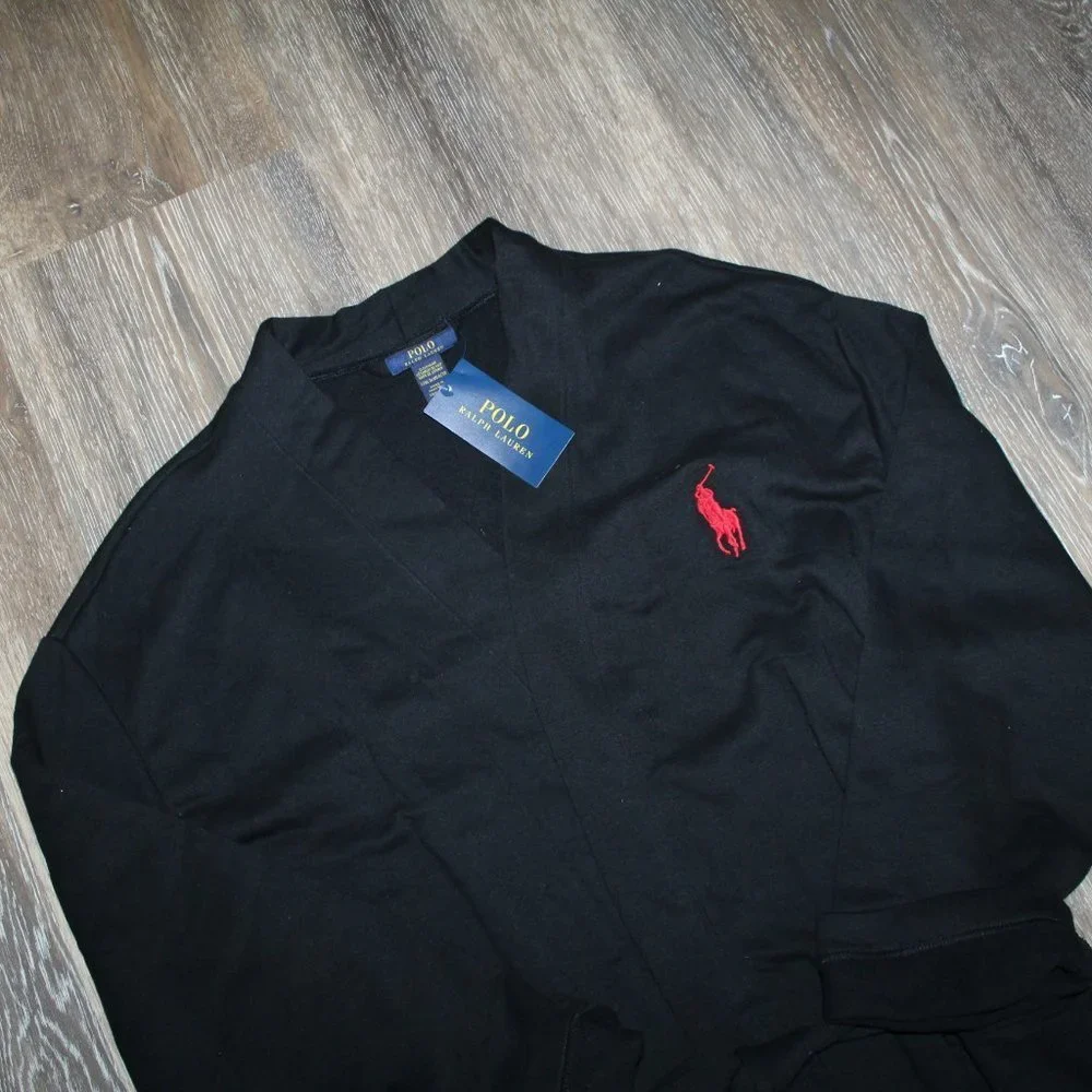NWT POLO RALPH‎ LAUREN BRUSHED FLEECE MEN'S BATH ROBE BLACK